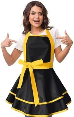 Violet Mist Cute Lovely Retro Aprons for Women Girls Lady Sexy Vintage Aprons Black Yellow Vintage 50s Apron Halloween Christmas Apron Cooking Kitchen Ruffle Apron for Housewife Waitress Mother's Gift