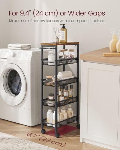 VASAGLE 5-Tier Slim Rolling Storage cart with Wheels, 8.7 Inches, Metal