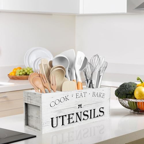 Suli Extra Large Utensil Holder Countertop for Kitchen Counter,White Grain