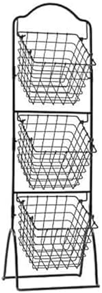 Gourmet Basics by Mikasa 3-Tier Wire Market Basket, Antique Black Metal Kitchen Counter Organizer for Fruit, Vegetables and Pantry Storage, Farmhouse Decor