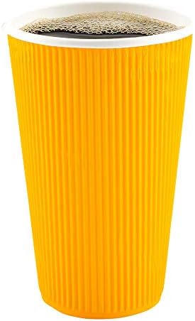 Restaurantware Ripple Wall Coffee Cups 250 Count 20 Ounce Insulated Yellow Paper Cups, Rolled Rim Spill-Resistant Disposable Paper Non-Slip for Coffee, Beverages