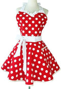 Violet Mist Lovely Sweetheart Aprons for Women With Pocket Retro Cute Aprons for Women Vintage Polka Dot Cooking Dress 50s Apron Ruffle Flirty Apron Valentine Christmas Mothers Gifts, Red