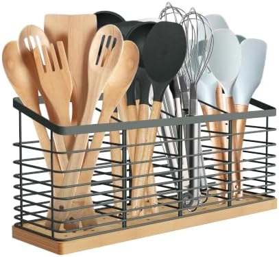 Suli Extra Large Kitchen Utensil Holder, 4 Compartments, Grey