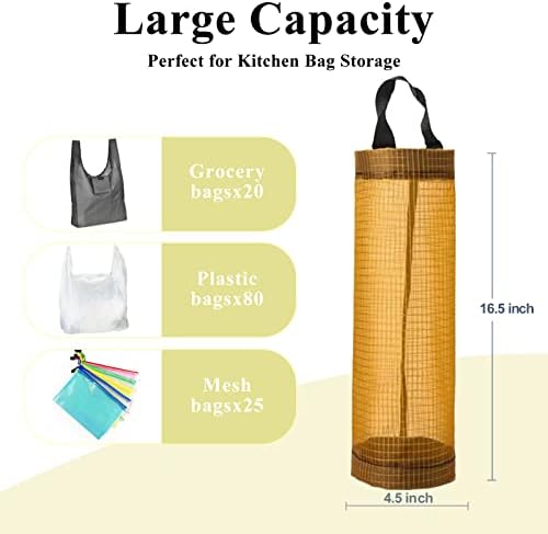 TOGETRUE Plastic Bag Holder, Mesh Grocery Bag Holder Hanging Storage Bag Dispenser (Yellow 2 Packs)