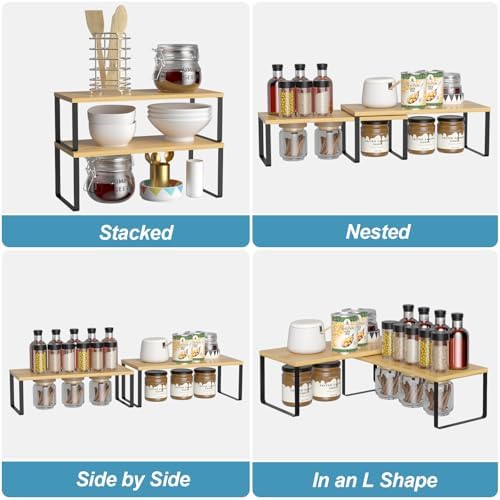 NEX Bamboo Cabinet Organizer Shelf, Kitchen Counter Shelves Set of 2