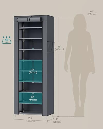 SONGMICS 10-Tier Shoe Rack with Cover, Shoe Storage Cabinet for 20 Pairs