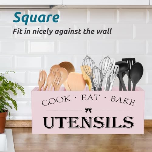 Suli Extra Large Utensil Holder Countertop for Kitchen Counter,Wood,Pink