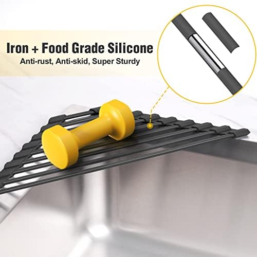 Tomorotec Triangle Roll Up Dish Drying Rack with Silicone Coating, Black