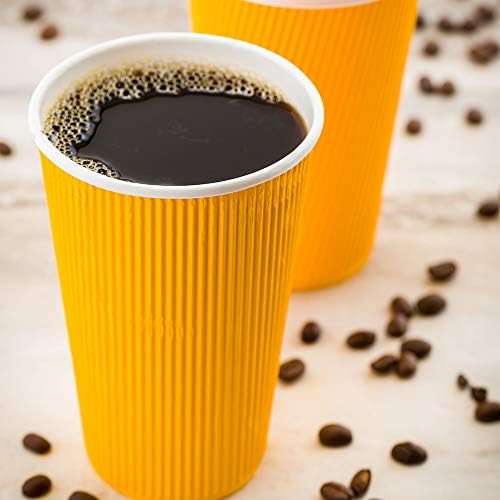 Restaurantware Ripple Wall Coffee Cups 250 Count 20 Ounce Insulated Yellow Paper Cups, Rolled Rim Spill-Resistant Disposable Paper Non-Slip for Coffee, Beverages