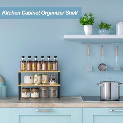 NEX Bamboo Cabinet Organizer Shelf, Kitchen Counter Shelves Set of 2