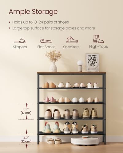 VASAGLE Shoe Rack, 5 Tiers, 18-24 Pairs, Metal Organizer Shelf