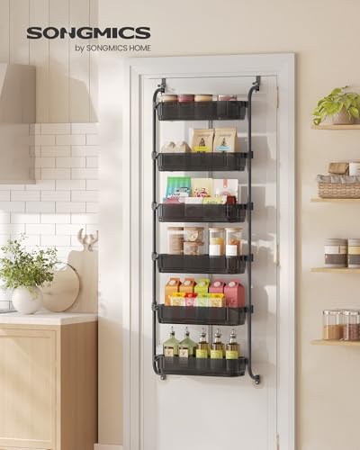 SONGMICS Over the Door Cabinet Organizer, 6-Tier Clear PET Baskets, 53 In H