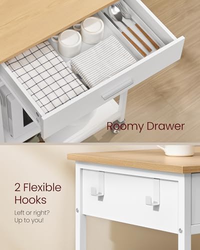 VASAGLE Kitchen Island Cart with Storage, Drawer, Adjustable Shelf, 2 Hooks