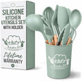 12Pcs Mint Green Kitchen Accessories with Holder for Nonstick Pans