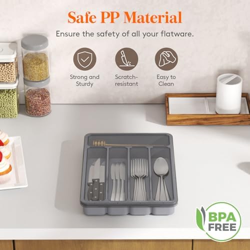 Lifewit Silverware Organizer with Lid, Covered Utensil Tray, 9.5x12.7