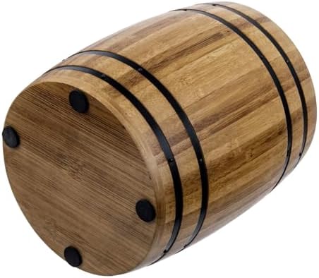 MyGift Wine Barrel Design Kitchen Utensil Crock, Light Brown Solid Bamboo Wood Cooking Tool Holder