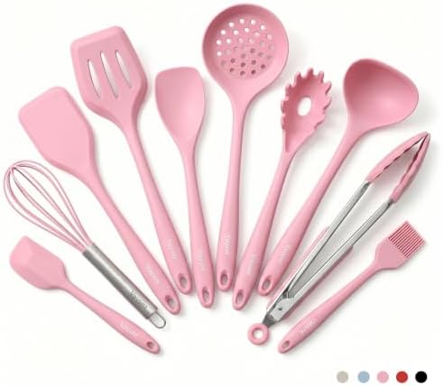Vayvnt Cooking Utensils Set, 10PCS Non Toxic Silicone Set for Kitchen, Pink