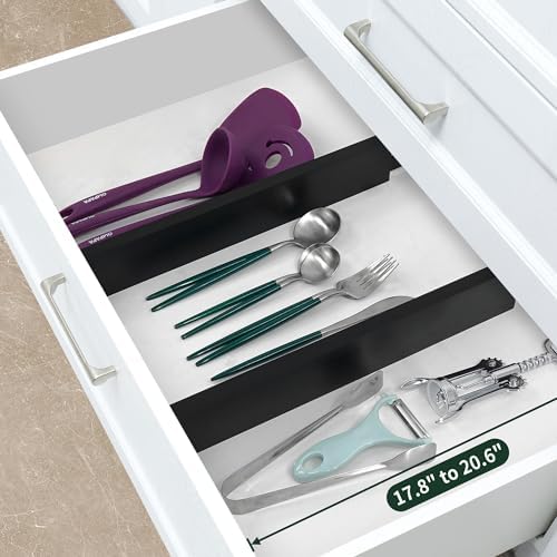 Utoplike Bamboo Kitchen Drawer Divider, Black Utensil Drawers Organizer