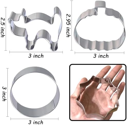 Halloween Cookie Cutters Set 7Pcs Large - Bat Pumpkin Magic Hat Cat Cookie Cutter, Sturdy Easy to Clean & Demold Pancake Dough Molds for Halloween Baking