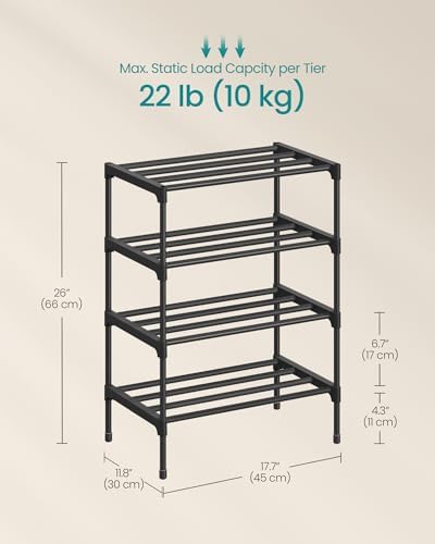 SONGMICS Shoe Rack, 4-Tier Stackable Metal Shoe Organizer, 17.7" Wide