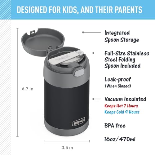 THERMOS FUNTAINER Food Jar with Spoon, 16oz, Matte Charcoal