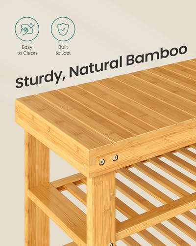 SONGMICS Shoe Rack Bench, 4 Tier Bamboo, 11.3 x 27.6 x 20.5 Inches