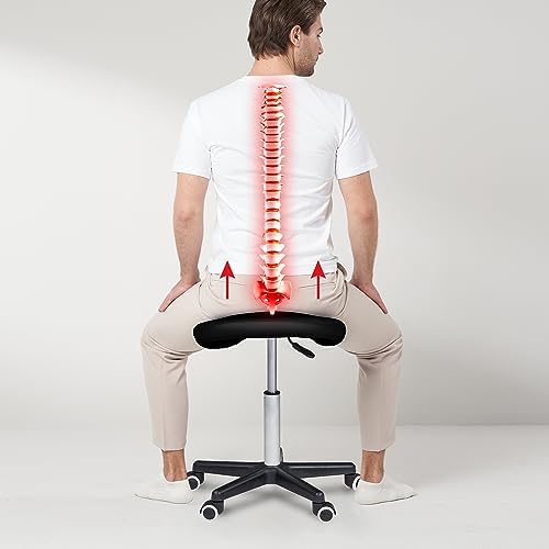 Master Massage Ergonomic Saddle Chair-Saddle Stool- Hydraulic Swivel Rolling Chair-Salon Clinical Tattoo Dentist Clinic Stool, Spas, Salons Stools, Workshop Office-Black