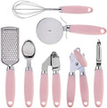 COOK WITH COLOR Kitchen Gadget Set Stainless Steel Utensils with Soft Touch Handles, 7 Pieces, Stainless Steel Pink
