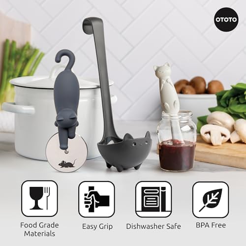 OTOTO Muscateers Bundle of Mary Cat, Katie, Kitty - Jar Scraper Spatula, Soup Ladle, Pizza Cutter - Cute Kitchen Accessories, Spooky Gothic Cat Gifts for Women, Kitchen Gifts, Halloween Gifts