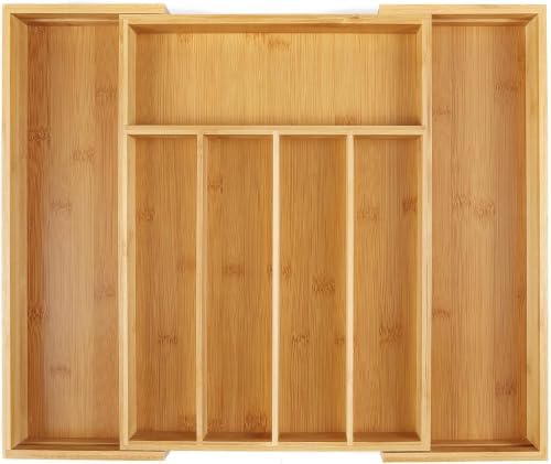 Utoplike Bamboo Cutlery Silverware Tray, Small Utensils Drawer Organizer