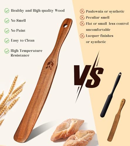 2 PCS Spurtle for Sourdough Starter, Wooden Stirring Spatula for Jar Bottom
