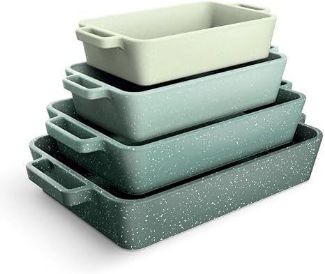 COOK WITH COLOR Ceramic Bakeware Set of 4, Porcelain Casserole Dishes for Oven, Rectangular Baking Dish Set with Handles, Oven Safe for Lasagna, Baking, Roasting & Serving