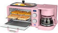 Nostalgia 3-in-1 Retro Breakfast Station - Includes 5 (4 Oz) Cup Coffee Maker, Non-Stick Ceramic Griddle, and 4-Slice Toaster Oven - Built-In Timer, Reusable Coffee Filter, Space-Saving Design - Pink