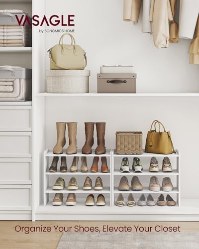 VASAGLE 3-Tier Shoe Rack for Closet, Stackable Shoe Organizer Shelf