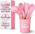 12 Pcs Pink Cooking Utensils Set with Holder for Nonstick Cookware