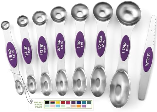 Spring Chef Stainless Steel Magnetic Measuring Spoons Set of 8, Purple