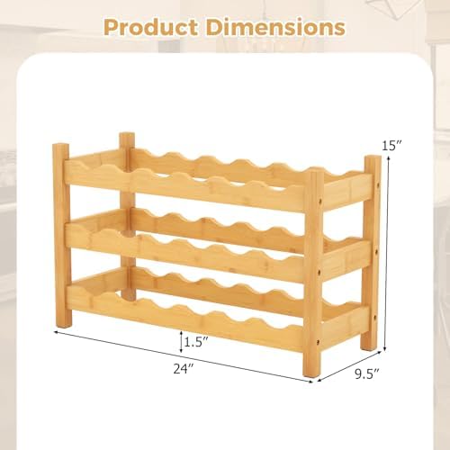 COSTWAY 3-Tier Bamboo Wine Rack, 18-Bottle Tabletop Wine Holder
