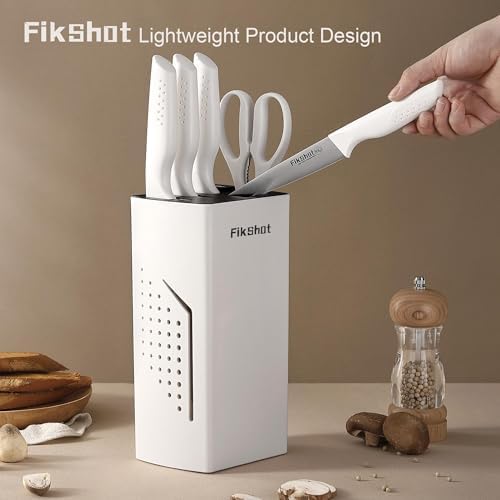 FIKSHOT 6-Piece Kitchen Knife Block Set, Apartment Essentials Knives