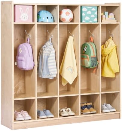 VEVOR 5-Section Classroom Coat Locker, 10 Cubbies for Daycare, Classroom Cubbies with 4 Casters & 5 Hooks, Daycare Furniture for Home, School, Nursery, Kindergarten