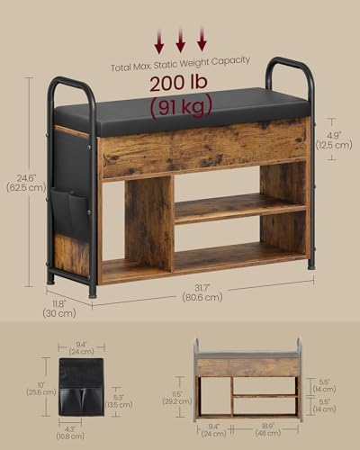 VASAGLE Shoe Bench, Shoe Rack, Inner Storage Under the Lid