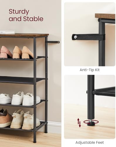 VASAGLE 5-Tier Shoe Rack, 20-24 Pairs, Steel Frame