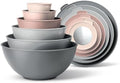 COOK WITH COLOR Mixing Bowls with TPR Lids - 12 Piece Plastic Nesting Bowls Set includes 6 Prep Bowls and 6 Lids, Microwave Safe Mixing Bowl Set (Pink Ombre)