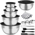 WEPSEN Mixing Bowls Set, 25PCS Stainless Steel Mixing Bowl with Lid Set, Large Nesting Bowls 7, 4.5, 3,2, 1.5QT, Measuring Cups and Spoons Baking Utensils Metal Bowl for Kitchen Prep