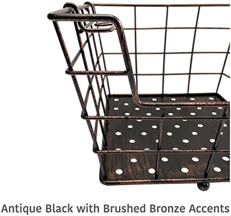 Mikasa Gourmet Basics Ferme 4-Tier Market Basket - Antique Black Wire and Acacia Wood Handle, Kitchen Fruit Vegetable Storage Organizer, 13.5 x 11.5 x 51 Inches