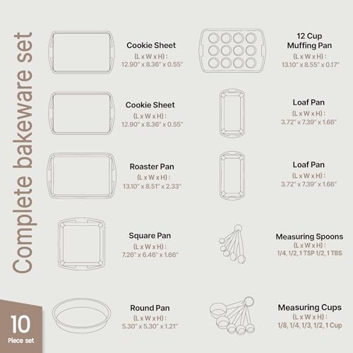 Green Marble 10-Piece Bakeware Sets, Nonstick Carbon Steel Baking Sheet & Pans, Stackable Space-Saving Bakeware, Dishwasher Safe, Stain-resistant, PFOAPFOSPTFE Free, Oven Safe Up To 450°F (230°C)