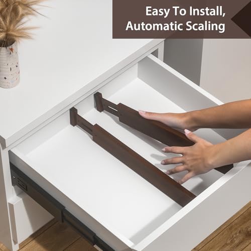 4 Pack Bamboo Drawer Dividers 17-22" Adjustable Kitchen Organizer, Mocha