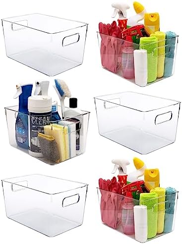 Clear Plastic Storage Bins, Perfect for Kitchen Organization or Pantry Organization and Storage, Laundry Room, Fridge, Freezer Organizer Plastic Storage Containers for Organizing, Cabinet Organizers