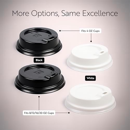 Restaurantware Coffee Cup Lids 25 Pack Fits 8, 12, 16, and 20 oz Coffee Cups Durable Spill-Proof Lid Secure Fit Design Disposable Round White Plastic Covers for Hot Beverages, Cafes and Office