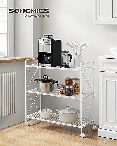 SONGMICS 3-Tier Steel Storage Rack with Wheels, Mesh Shelving Unit
