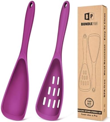 BUNDLEPRO Silicone Cooking Spoons for Nonstick Cookware, One-Piece, 2 Pack